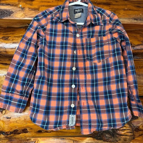 OshKosh B'gosh Other - Oshkosh Navy/Orange Plaid LS Shirt Size 5